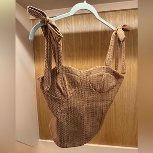 Free People Brown Textured Tie-Strap Tank Top